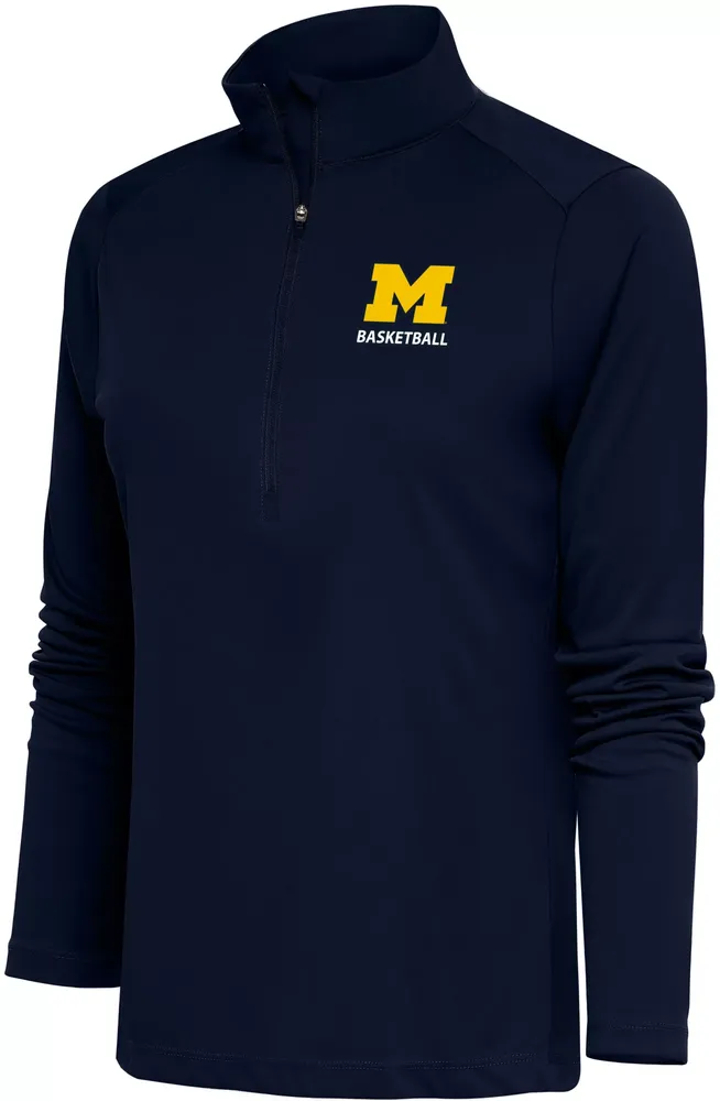 Antigua Women's Michigan Wolverines Basketball Navy Tribute 1/4 Zip Pullover