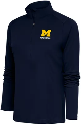 Antigua Women's Michigan Wolverines Football Navy Tribute 1/4 Zip Pullover