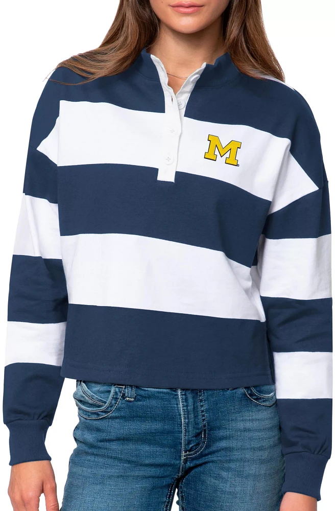 Antigua Women's Michigan Wolverines Blue Rugby Long Sleeve Shirt