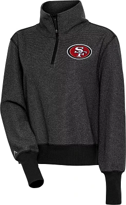 Antigua Women's San Francisco 49ers Upgrade Black Heather Quarter-Zip Long Sleeve T-Shirt