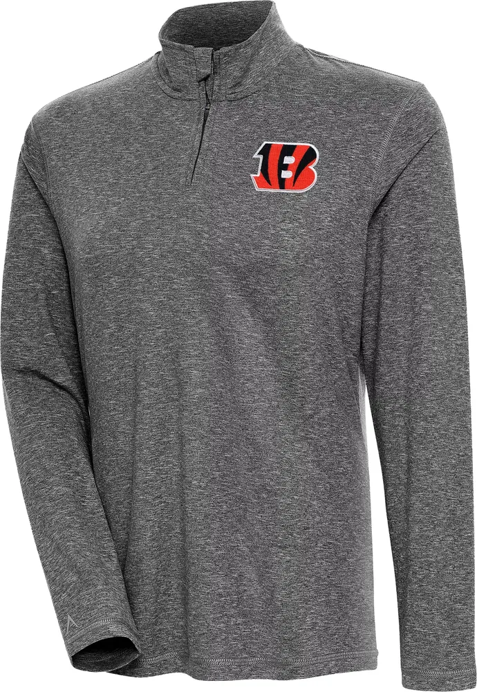 Antigua Women's Cincinnati Bengals Confront Black Heather Quarter-Zip Long Sleeve T-Shirt