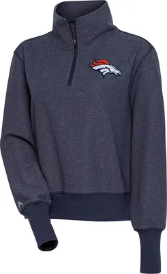 Antigua Women's Denver Broncos Upgrade Navy Heather Quarter-Zip Long Sleeve T-Shirt