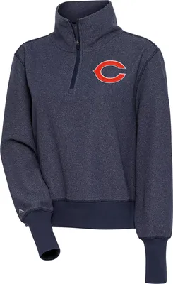 Antigua Women's Chicago Bears Upgrade Navy Heather Quarter-Zip Long Sleeve T-Shirt