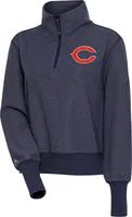 Antigua Women's Chicago Bears Upgrade Navy Heather Quarter-Zip Long Sleeve T-Shirt