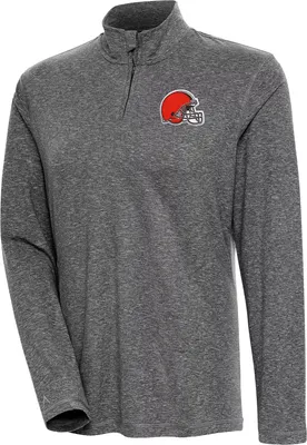 Antigua Women's Cleveland Browns Confront Black Heather Quarter-Zip Long Sleeve T-Shirt