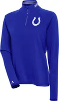 Antigua Women's Indianapolis Colts Milo Dark Royal/White Quarter-Zip Long Sleeve T-Shirt