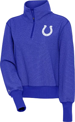 Antigua Women's Indianapolis Colts Upgrade Dark Royal Heather Quarter-Zip Long Sleeve T-Shirt