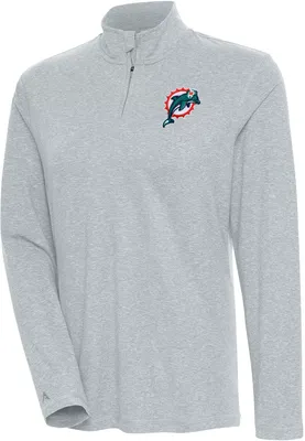 Antigua Women's Miami Dolphins Confront Grey Heather Quarter-Zip Long Sleeve Pullover