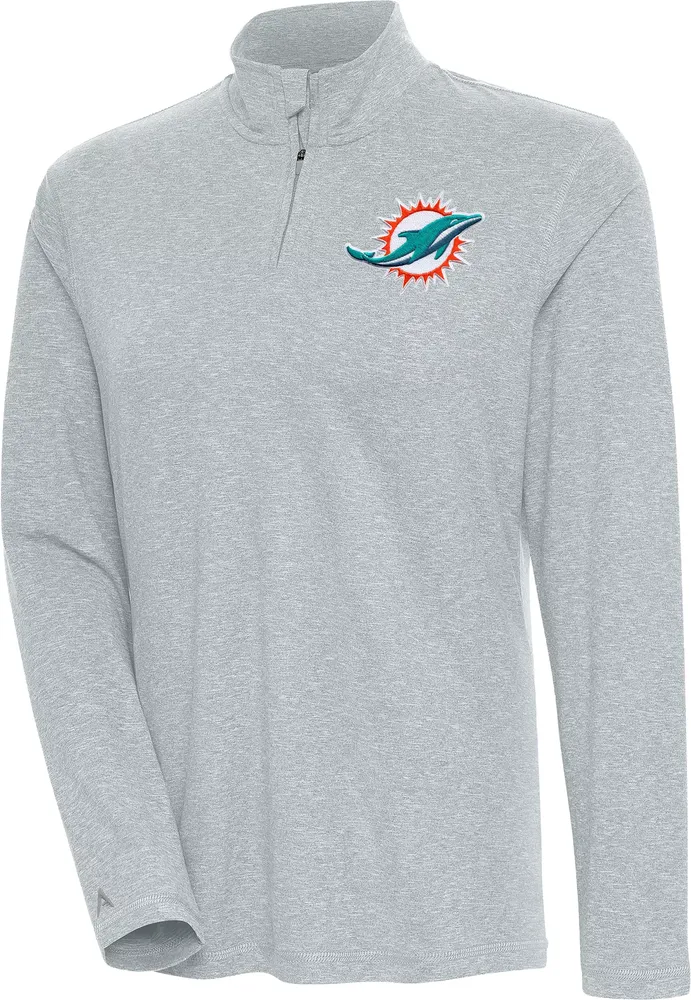 Antigua Women's Miami Dolphins Confront Grey Quarter-Zip Long Sleeve T-Shirt