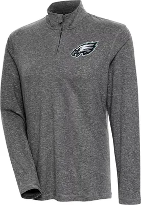 Antigua Women's Philadelphia Eagles Confront Black Heather Quarter-Zip Long Sleeve T-Shirt