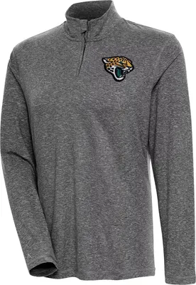 Antigua Women's Jacksonville Jaguars Confront Black Heather Quarter-Zip Long Sleeve T-Shirt