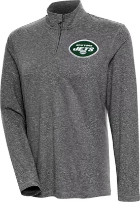 Antigua Women's New York Jets Confront Black Heather Quarter-Zip Long Sleeve T-Shirt