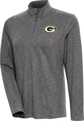 Antigua Women's Green Bay Packers Confront Black Heather Quarter-Zip Long Sleeve T-Shirt