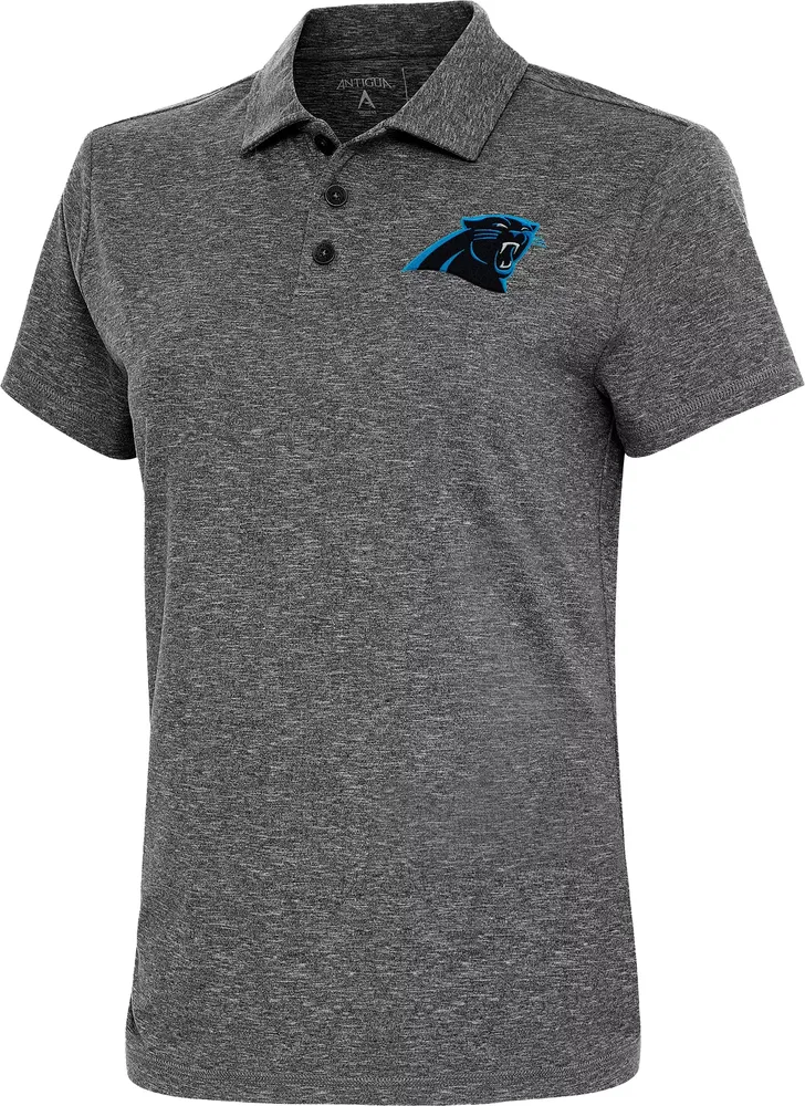 Antigua Women's Carolina Panthers Black Heather Polo