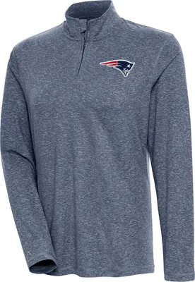 Antigua Women's New England Patriots Confront Navy Heather Quarter-Zip Long Sleeve T-Shirt