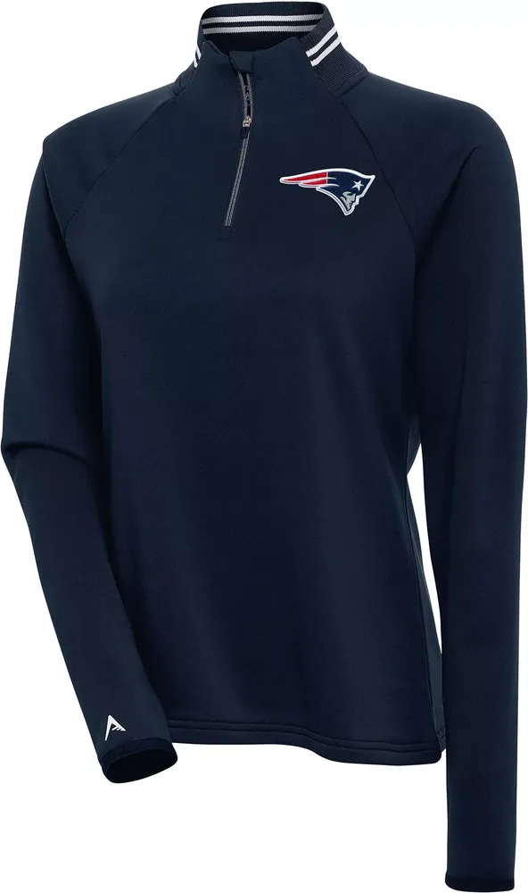 Antigua Women's New England Patriots Milo Navy/White Quarter-Zip Long Sleeve T-Shirt