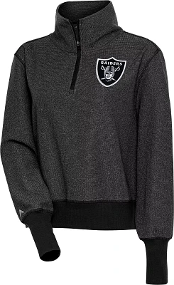 Antigua Women's Las Vegas Raiders Upgrade Black Heather Quarter-Zip Long Sleeve T-Shirt