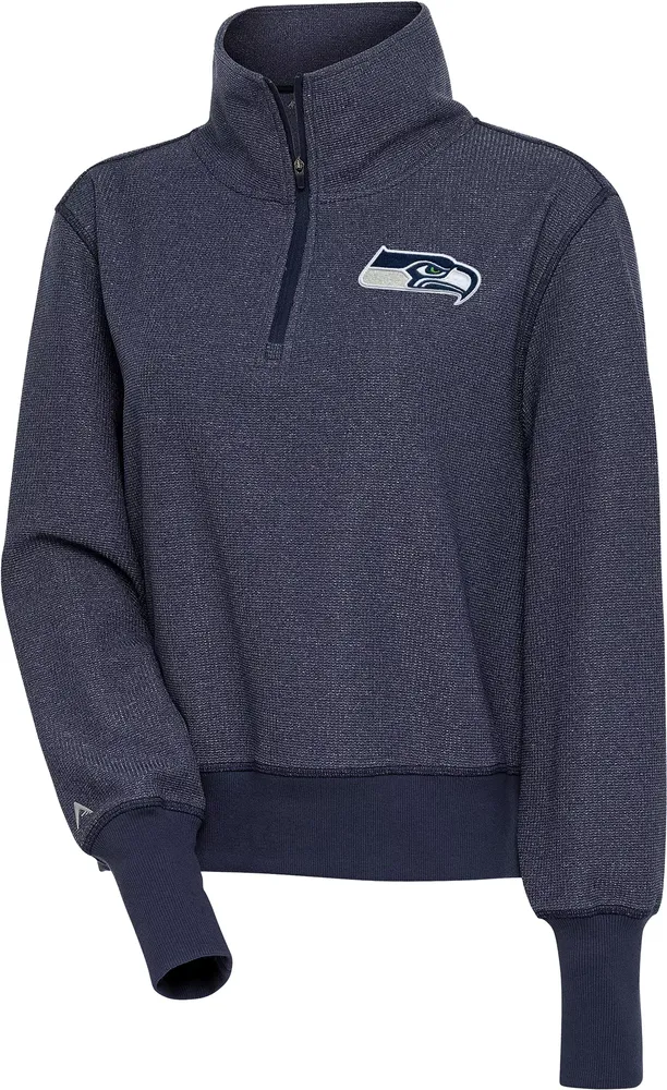 Antigua Women's Seattle Seahawks Upgrade Navy Heather Quarter-Zip Long Sleeve T-Shirt