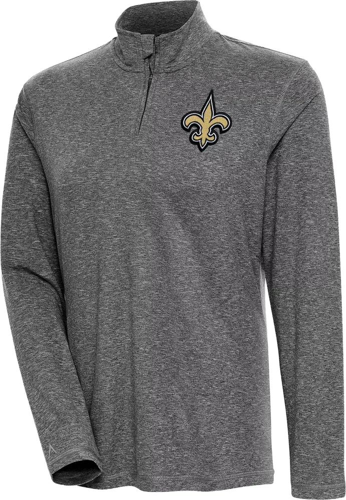 Antigua Women's New Orleans Saints Confront Black Heather Quarter-Zip Long Sleeve T-Shirt