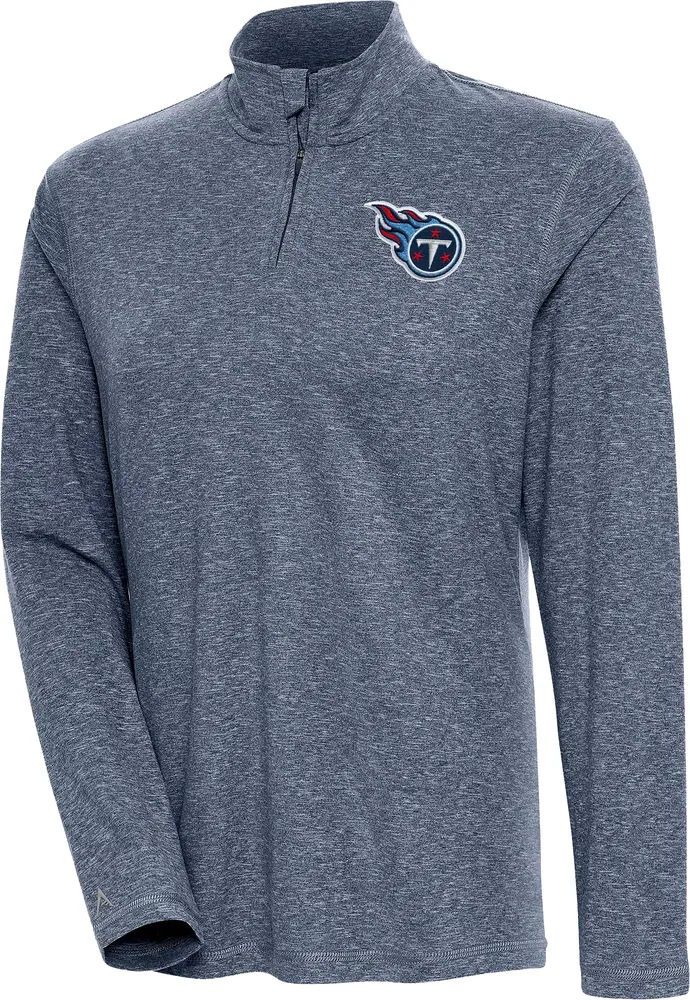 Antigua Women's Tennessee Titans Confront Navy Heather Quarter-Zip Long Sleeve T-Shirt