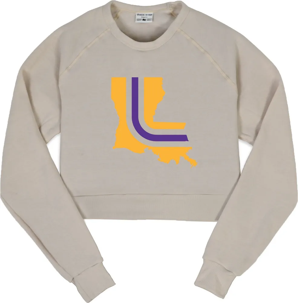 Where I'm From Women's Louisiana Cream State Stripe Cropped Fleece Crewneck Sweater