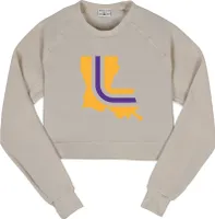 Where I'm From Women's Louisiana Cream State Stripe Cropped Fleece Crewneck Sweater