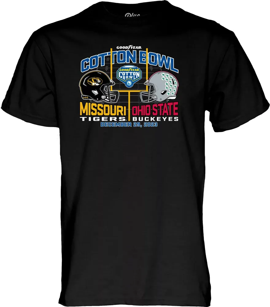 Blue 84 Adult 2023 Cotton Bowl Missouri Tigers vs. Ohio State Buckeyes Dueling T-Shirt