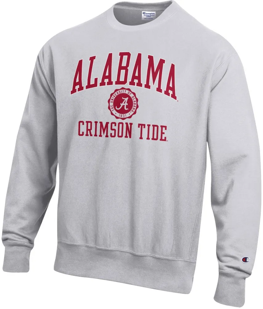 Champion Men's Alabama Crimson Tide Silver Grey Reverse Weave Crew Pullover Sweatshirt