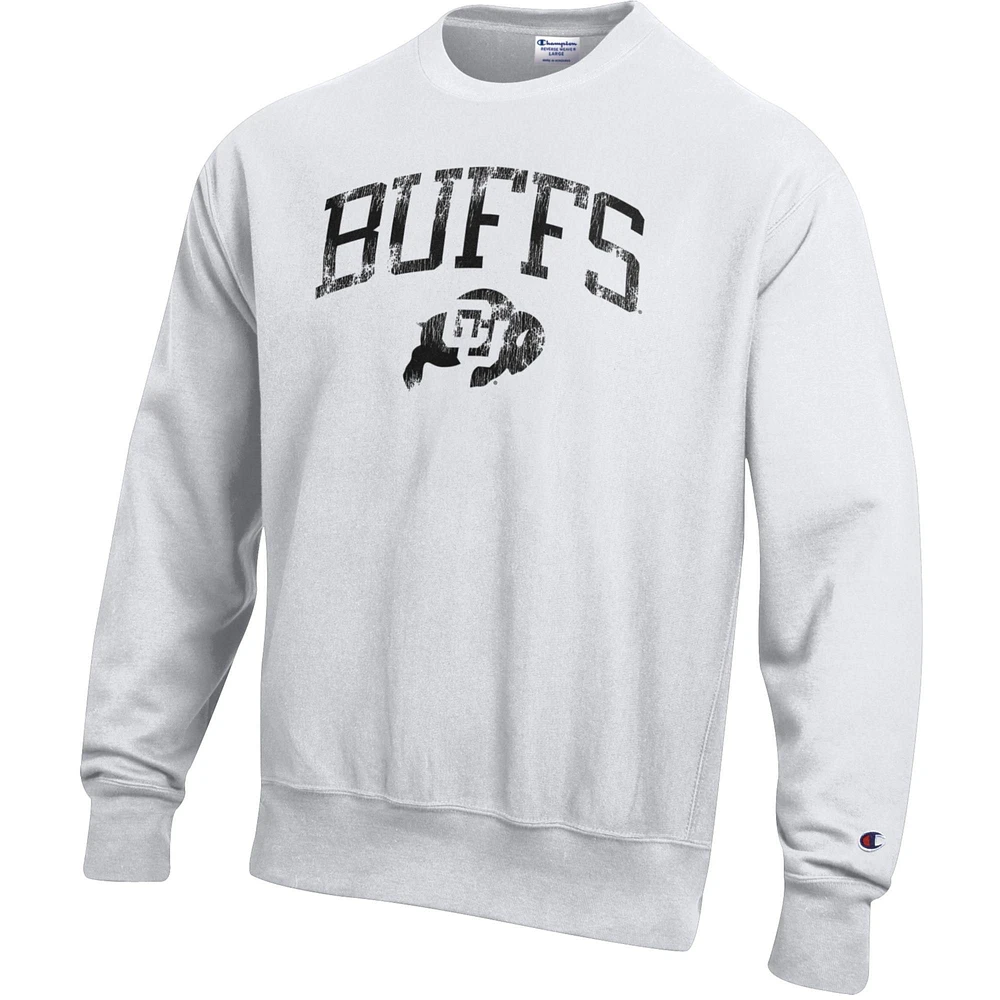 Champion Men's Colorado Buffaloes White Reverse Weave Crew Pullover Sweatshirt