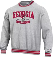 Champion Men's Georgia Bulldogs Grey Yard Dye Rib Reverse Weave Crew Pullover Sweatshirt