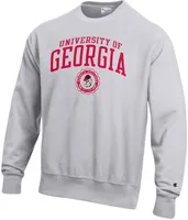 Champion Men's Georgia Bulldogs Silver Grey Reverse Weave Crew Pullover Sweatshirt