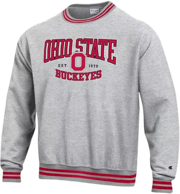 Champion Men's Ohio State Buckeyes Grey Yard Dye Rib Reverse Weave Crew Pullover Sweatshirt