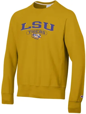 Champion Men's LSU Tigers Gold Vintage Reverse Weave Crew Pullover Sweatshirt