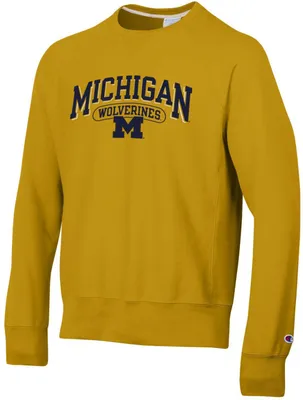 Champion Men's Michigan Wolverines Maize Vintage Reverse Weave Crew Pullover Sweatshirt