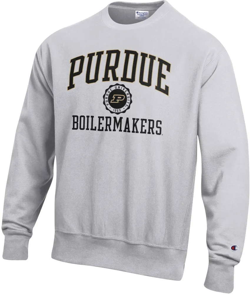 Champion Men's Purdue Boilermakers Silver Grey Reverse Weave Crew Pullover Sweatshirt