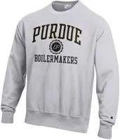 Champion Men's Purdue Boilermakers Silver Grey Reverse Weave Crew Pullover Sweatshirt