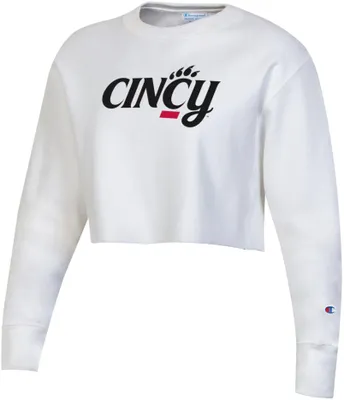 Champion Women's Cincinatti Bearcats White Cropped Crew Sweatshirt