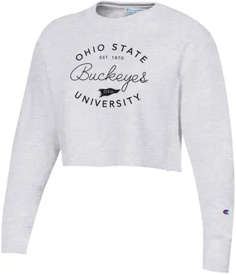 Champion Women's Ohio State Buckeyes Grey Reverse Weave Crew Pullover Sweatshirt