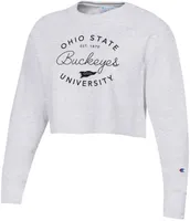 Champion Women's Ohio State Buckeyes Grey Reverse Weave Crew Pullover Sweatshirt