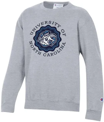 Champion Youth North Carolina Tar Heels Heather Grey Powerblend Pullover Crew Sweatshirt