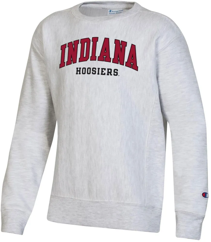 Champion Youth Indiana Hoosiers Grey Reverse Weave Crew Pullover Sweatshirt