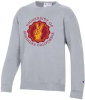 Champion Youth USC Trojans Heather Grey Powerblend Pullover Crew Sweatshirt