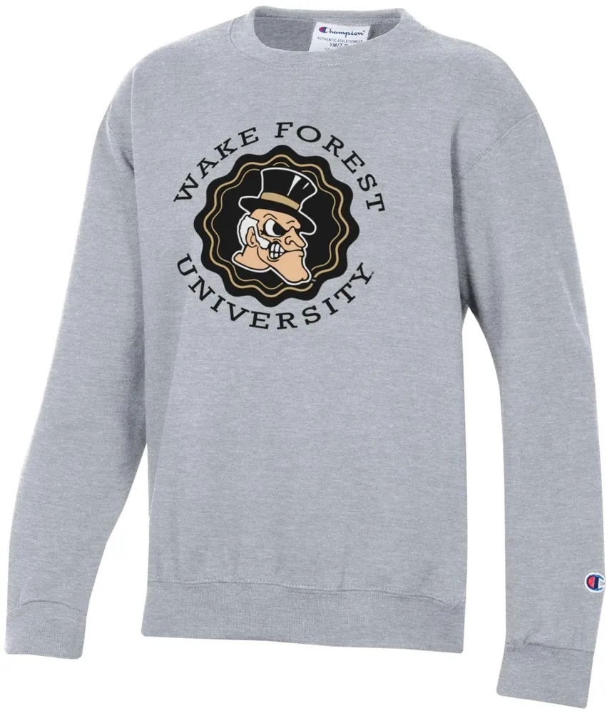 Champion Youth Wake Forest Demon Deacons Heather Grey Powerblend Pullover Crew Sweatshirt