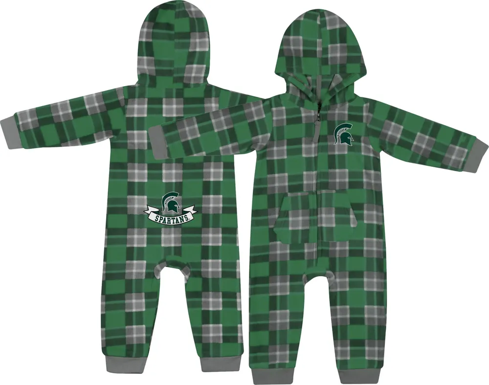 Colosseum Infant Michigan State Spartans Green Plugged Flannel Romper