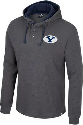 Colosseum Men's BYU Cougars Charcoal Hooded Henley Sweater