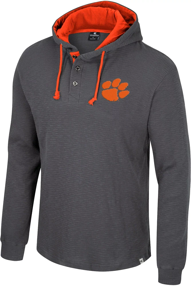 Colosseum Men's Clemson Tigers Charcoal Hooded Henley Sweater