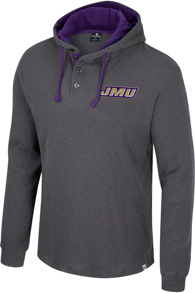 Colosseum Men's James Madison Dukes Charcoal Hooded Henley Sweater