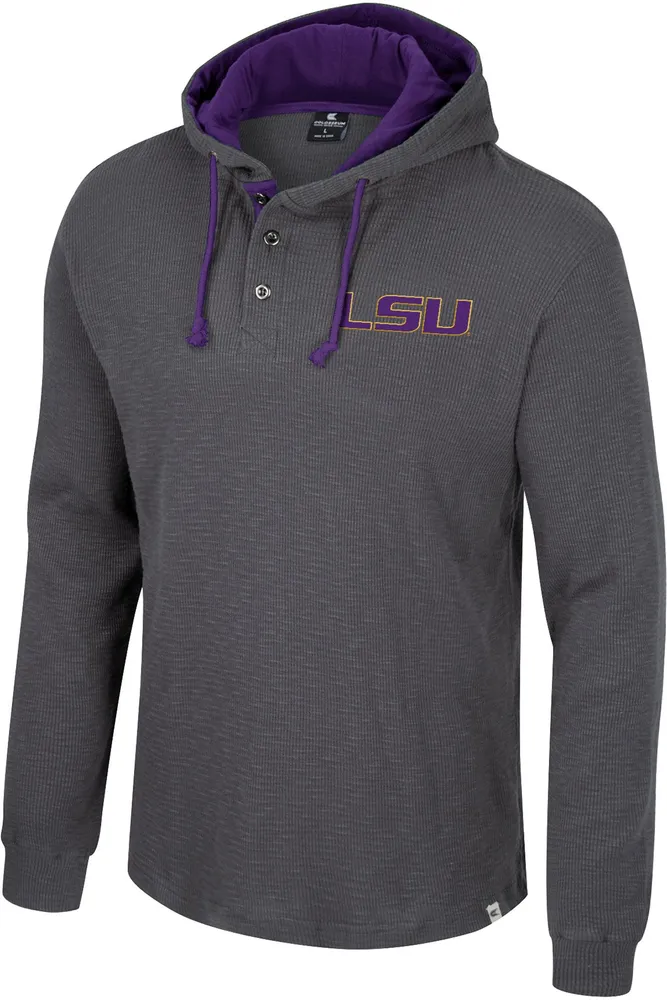 Colosseum Men's LSU Tigers Charcoal Hooded Henley Sweater