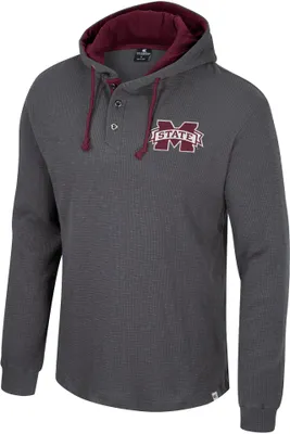 Colosseum Men's Mississippi State Bulldogs Charcoal Hooded Henley Sweater