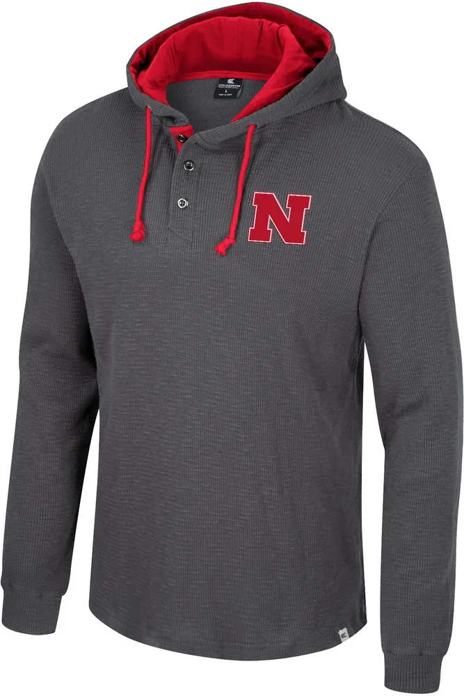 Colosseum Men's Nebraska Cornhuskers Charcoal Hooded Henley Sweater